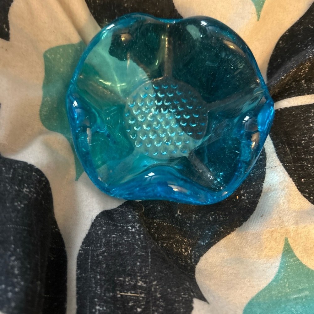 Fenton Blue Candle Holder with Textured Glass Accents